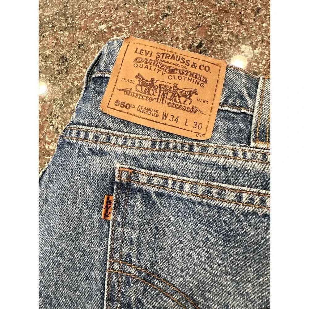 Vintage barril  style Levis 550 Jeans 34 -90s‎ Stonewash Tapered  Orange Tab